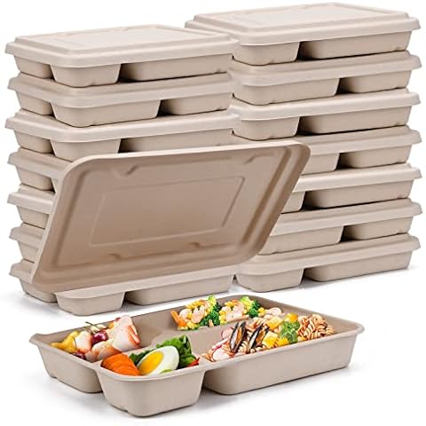 Kaderron 11"x8.7" Take Out Food Containers with Lids, 4 Compartment 25 Pack Disposable Takeout Box Leakproof and Microwave Safe for Food Servicing Cover