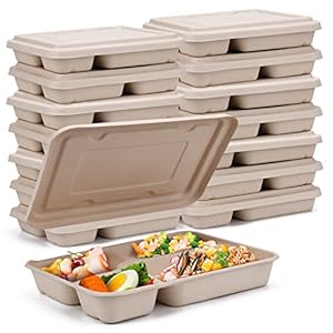 11″x8.7″ Take Out Food Containers with Lids, 4 Compartment 25 Pack Disposable Takeout Box Leakproof and Microwave Safe for Food Servicing