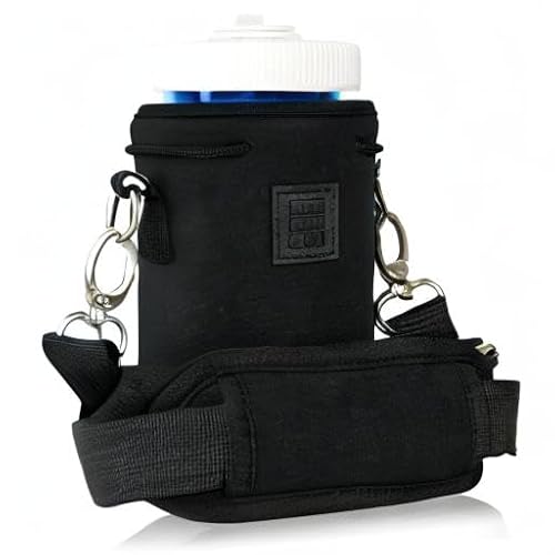 Made Easy Kit Neoprene Water Bottle Carrier Holder with Adjustable Shoulder Strap for Insulating & Carrying Water Container Canteen Flask Available in 5 Sizes (Black, Small 12oz)