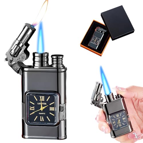 NAVESO Double Flame Feuerzeug, Coole Feuerzeuge Wind-Proof Direct Jet Blue Fire Lighter, Dual Arc Lighter Jet Flame Refillable ArcLighter for Camping, Adventure