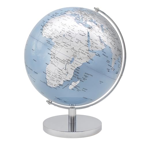 Image of The Leonardo Collection Globe Blue & Silver 25cm For Home & Office | World Map Globe For Kids And World Globes For Adults | Globes of Earth For Knowledge & Decoration | Ideal Map of The World For All