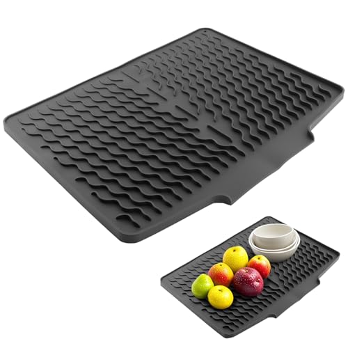 homfanseec Dish Drying Mat,Silicone Sink Mat Multi Use,Non-Slip Dish Drainer,Drying Pad with Drain Lip,Bar Mats for countertop,Drain Boards for Kitchen Counter Sink Drawer Liner Gray,40x33cm