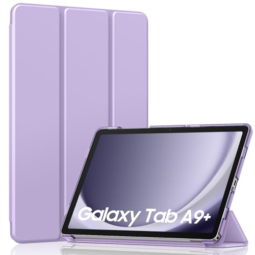 Image of MoKo Trifold Case for Galaxy Tab A9 Plus /A9+ 11 Inch 2023, Lilac | Slim Stand Hard PC Translucent Back Shell Smart Cover, Auto Sleep /Wake, Light, Anti-scratch, 2 Adjustable Angle