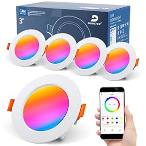 Spot LED Encastrable Dimmable Set de 4, RGB Couleur Changement Spots LED Encastré 230V 6W, Smart éclairage Plafonnier Encastré, IP44 Blanc Neutre Lampe de Plafond pour Salon Salle de Bain, DUSKTEC