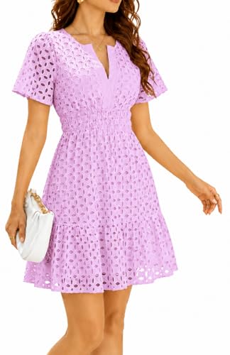 Image of INR Dress for Women Elastic Waist Hollow Out Embroidered A Line Casual Fashion Skirt Beach and Prom Cocktail Party Dresses