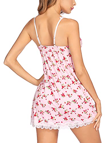 Avidlove Womens Sleepwear Chemise Nightgown Nightshirt Soft Sleeveless Nighties Short V Neck Sleep Dress (Floral Pink, Large) #TOP2