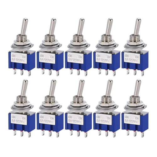 Hailege 10pcs MTS-102 SPDT Toggle Switch ON/ON 3 Pins 2 Position AC 125V/6A MTS102 Toggle Switch