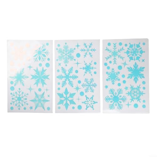3 hojas de pegatinas de copo de nieve para ventana con tecnología que brilla en la oscuridad y PVC impermeable, para decoración de temporada, oficinas, aulas y tiendas