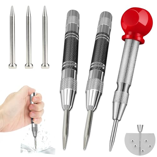 3 Piezas Punzon Automatico, Punzones para Metal, Punzonado Centra...