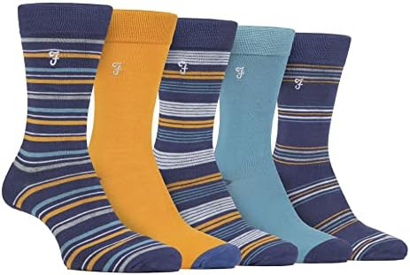 Farah - Mens 5 Pack Natural Organic Bamboo Bright Striped Patterned Socks