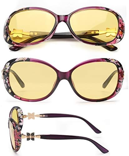 Myiaur Night-Driving Glasses for Women, Anti Glare Night-Vision Glasses, Polarized Yellow Lens Cloudy/Rainy/Nighttime