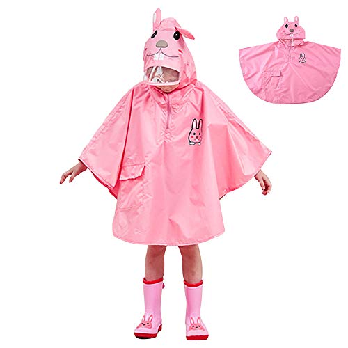 Tomkity Poncho Pluie à Capuche Enfant Cape Pluie Veste de Pluie Imperméable Léger Fille Garçon (M: 4-6ans, Stature 90-110cm, Rose)