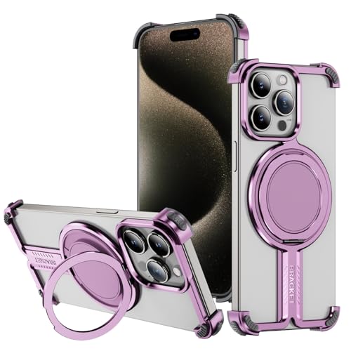 JUNENTER ���^���t���[�����X�P�[�X �d�b 15 Pro Max/15 Pro/15 Plus/15 �p MagSafe �ƌ݊������� ���y�ʑϏՌ����C�P�[�X 360°��]�L�b�N�X�^���h�t��,�u���[,15