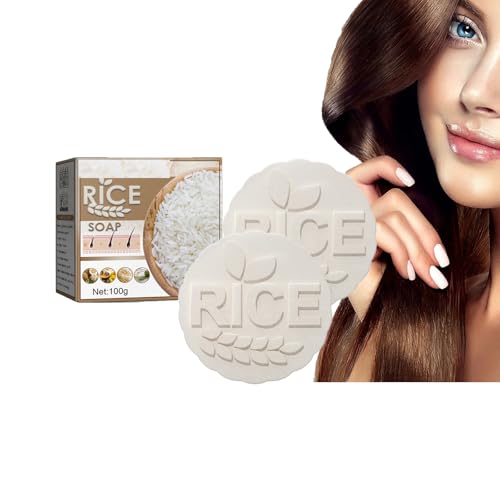 Dyceittdia 2pcs Sapone Shampoo al Riso, Sapone Shampoo Anticaduta al Riso, Shampoo anti-caduta per Capelli, Detergente per Capelli, Nutrire le Radici dei Capelli, 2pcs*100g, soap