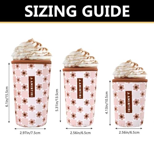 Image of 3 Pack Reusable Sleeve for Iced Coffee Cup, Coffee Neoprene Sleeve for Iced&Hot Drinks, Coffee Sleeve Compatible with Starbucks, Dunkin Coffee Cup. (MochaCheckerboad&Diasy)