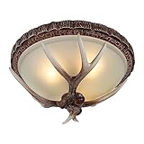 AngelcityCC Antler Glass Semi Flush Mount Fixture Ceiling Lighting, 3-Light Bronze Rustic Antler Bowl Style Ceiling Light