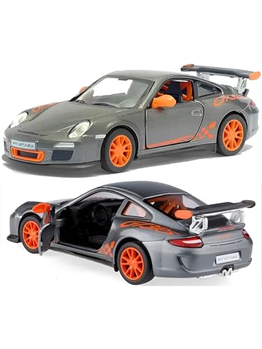 Image of 1:36 Porschee GT3 RS 2010 Alloy Sports Car Model - Diecast Metal Pull Back Toy with Openable Doors, Inertia Action, Collectible Car for Kids & Adults-Grey