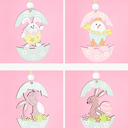 ABOOFAN 8 peças de ovos de páscoa de madeira fatias pintadas coelhinho da páscoa recortes de pintinh
