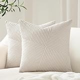 Topfinel Cream White Decorative Neutral Throw Pillow Covers 18x18 Inch for Couch Sofa Bed, Soft Corduroy Striped Patchwork Windmill Textured Square Cushion Covers Set of 2 Spring Boho Home Decor