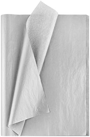 MIAHART 50 Sheets Silver Tissue Paper Bulk 20X14 Inch Metallic Gift Wrap Paper Gift Wrapping Accessory Wrap for Wedding Birthday Party Favor Decor DIY Fringes Shredded Fill Confetti (Silver)