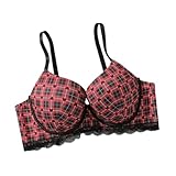 YUYUTulips Reggiseno Donna Push Up T Shirt Aggiunge Fino a Una Taglia di Coppa Piena Ferretti Confort Reggiseno Sollevante con Rifinitura in Pizzo (9C,Rosso)