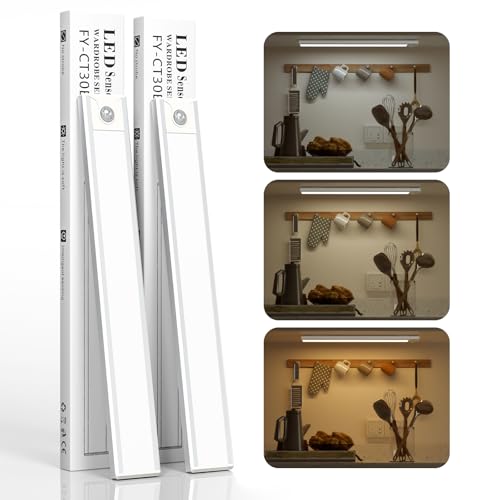 Under Cabinet Lighting, Motion Activated Under Cabinet Lights, LED Rechargeable Battery Operated Motion Sensor Light Indoor Magnetic Dimmable Wireless Closet Lights for Kitchen Steps, 11.8inch 2PACK
