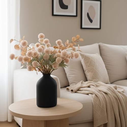 Artificial Flowers for Vase - Beige Silk Mums 10 Long Stems with Eucalyptus, Faux Flowers Home Decor, Neutral Tan Cream Floral Arrangement, Fake Chrysanthemum Pom Pom Stems, Summer Fall Centerpiece - Image 6