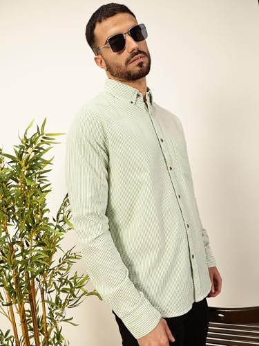 Image of Thomas Scott Men's | Slim Fit | Striped Design | Button-Down Collar | 100% Cotton Casual Shirt for Mens