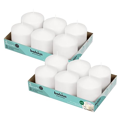 BOLSIUS 12 White Pillar Candles Bulk - 3x3 Inches Candle Set - 25+ Hours Clean Burning - No Palm Oil - 0% Animal Fat - Premium European Quality - Unscented Dripless Emergency Pillars