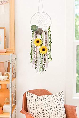 Drcor Sunflower Dream Catcher For Spring Bedroom Nursery Boho Floral Handmade Dreamcatcher Greenery Wall Hanging Decor For Gift Party Office Teens Girls Kids Room Decor #TOP3
