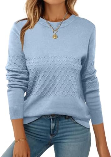 Zeagoo Pullover für Damen Herbst Strickpullover Colorblock Langarm Pulli | Pullover Damen Winter, Bienenwabe Sweater, Gerippt Rundhals, Colorblock Gestreift, Einfarbig Strickpulli,