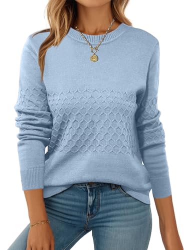Zeagoo Womens Sweaters Long Sleeve Crew Neck Ribbed Knit Tops Fall Clothes