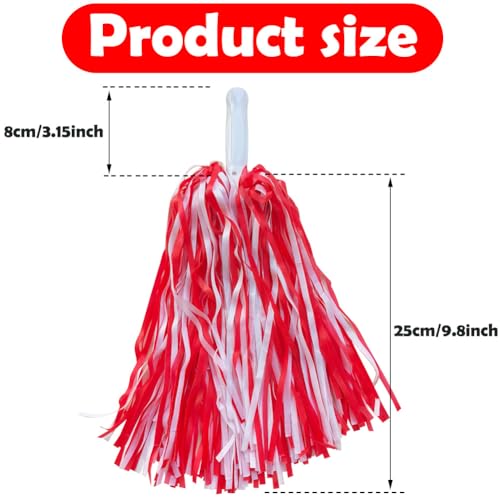 Hooshing 24PCS Red and White Pom Poms Cheerleading Plastic Cheer Pom Poms with Handles for Team Spirit Sports Party Dance by Hooshing - Image 2