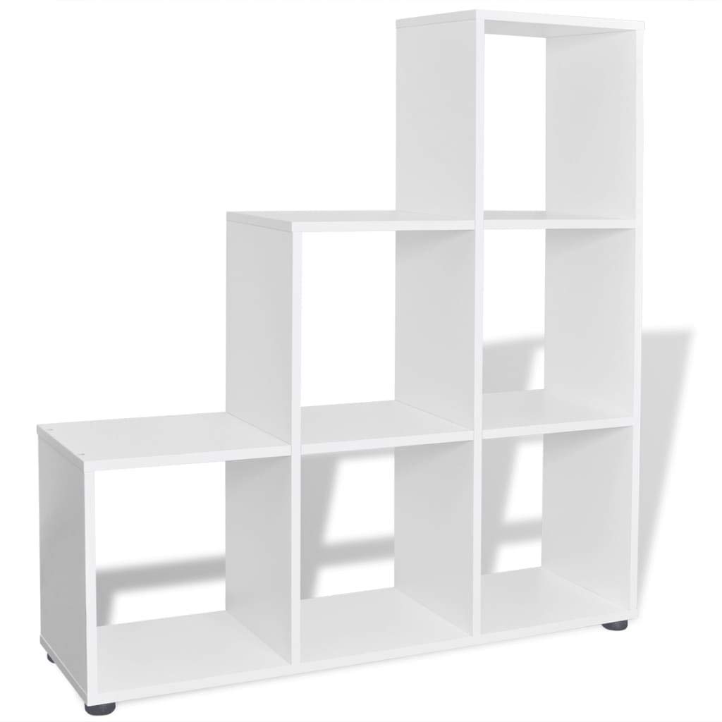 Estantería de 6 estantes para libros en forma de escalón, para salón, con revestimiento de melamina, 104 x 29 x 107 cm, color blanco