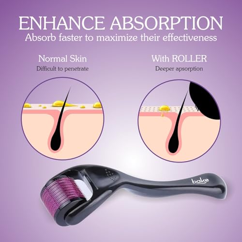 BAKE Derma Roller 0.5mm for Hair Growth with 540 Titanium Alloy Needles | Promotes Beard & Hair Growth & Reduces Acne Scars | For Face & Hair