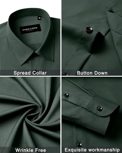 Image of Alimens & Gentle Men's Dress Shirts Long Sleeve Wrinkle Free Stretch Business Casual Wedding Button Down Shirt