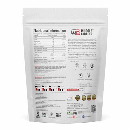 Image of M B Muscle Builder's High Protein Mass Gainer For Muscle Mass With Fruits Extracts,BCAAs And Advanced Weight Gain Formula,Top Gainer | weight gainer | 2lbs(Chocolate)