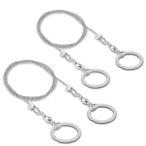 2pcs Cable Wire Saw for PVC, Stainless Steel Pocket Chainsaw Rope Backpack Gear, 27.9\" Rope Saw for PE and ABS Plastic Pipes, Emergency Survival Outdoor Camping Hiking Hunting Kits(Silver)