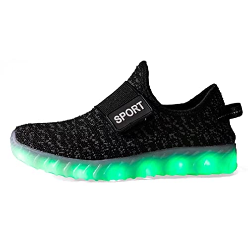 Tolln Kids Boys Girls Breathable Led Light Up Flashing Sneakers For Children Shoes-009-01Black-35 #TOP2