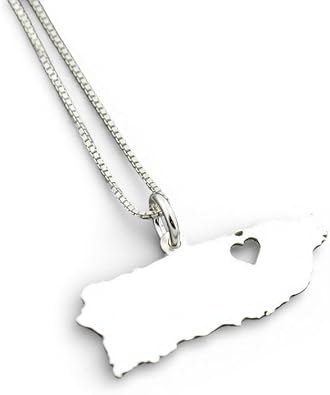 Puerto Rico necklace engravable sterling silver personalized i love Puerto Rico Country necklace heart Box chain long distance gift