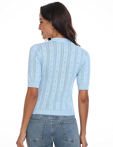 Ifurol Women's Short Sleeve Top 100% Cotton Slim Fit Polo Shirt (Blue) #TOP3