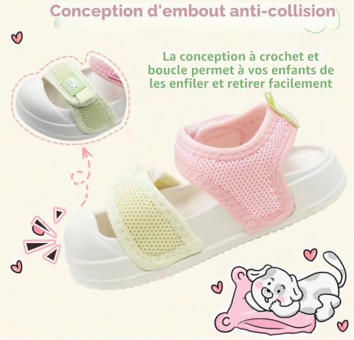 Meik Mangni Mixte Enfants Sandales pour Bébé Fille Garçon Bout Fermé Souple été Plat Marche Beach Outdoor Sport Sandales,Rose 27-28 EU – vue 4