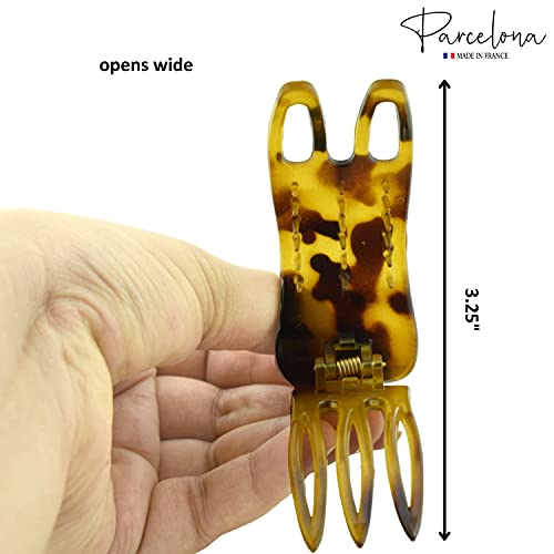Parcelona French Simply Bear Paw Medium 3” Celluloid Acetate Side Slide In Jaw Yoga Fine Hair Claw Clip For Women And Girls (Light Tortoise Shell) #TOP3