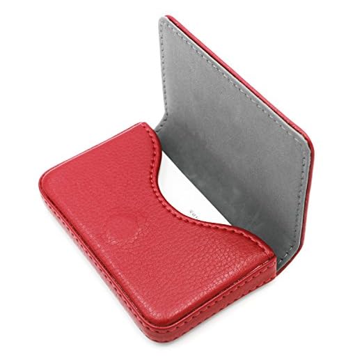 RFID Blocking Wallet - Minimalist Leather Business Credit Card Holder with Magnetic - Red