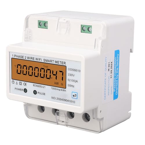 Fafeicy Contatore Intelligente WiFi con Monitoraggio in Tempo Reale, Contatore di Energia su Guida DIN Monofase 2 Fili, per Installazione su Guida DIN Tuya, Misura Potenza Attiva CA