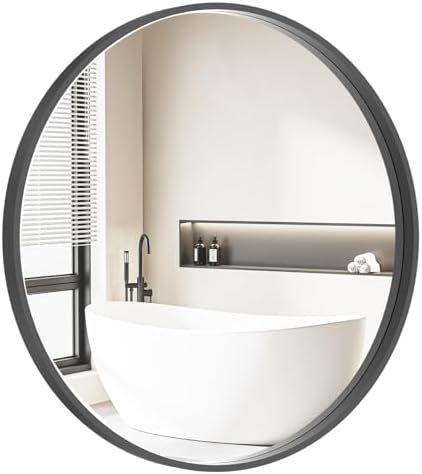 HOMECOOKIN Black Round Mirror Wood Framed 28 inch Circle Wall Mirror for Bathroom Round Wall Mirror for Wall Decor, Vanity, Living Room