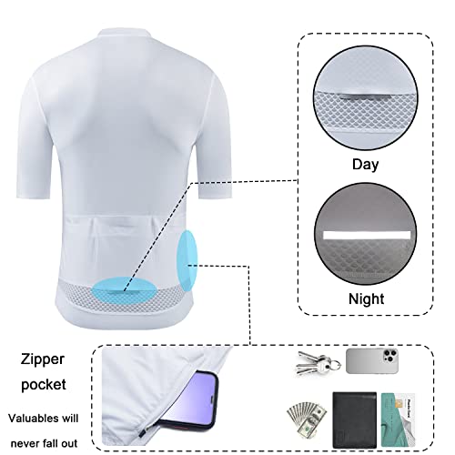 YKYWBIKE Pro Cycling Jersey Men Aero Bike Jersey Short Sleeve Road Bike Shirt Wicking Breathable Quick Dry 4 Pocket Bicycle Biking Sun Protection White by YKYWBIKE - Used condition - Image 5