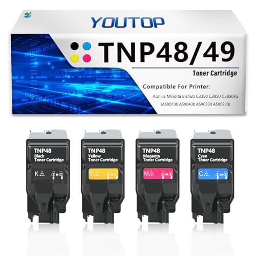 YOUTOP 4PK TNP-48 TNP48 Toner Cartridge High Yield (A5X0130 A5X0430 A5X0330 A5X0230) Compatible for Konica Minolta bizhub C3350 C3850 C3850FS by YOUTOP - Used condition - US$93.10
