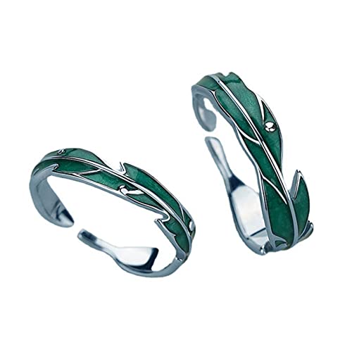 2Pcs Green Plantain Open Rings Couple Personality Plantain Leaf Ring Fashion