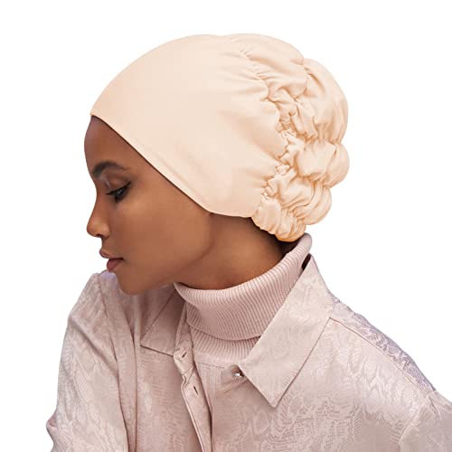 Generisch Gorra de windsurf con perlas para mujer, gorro musulmán con volantes, gorro envolvente, gorro de dormir, gorro con forro de satén, beige, Talla única